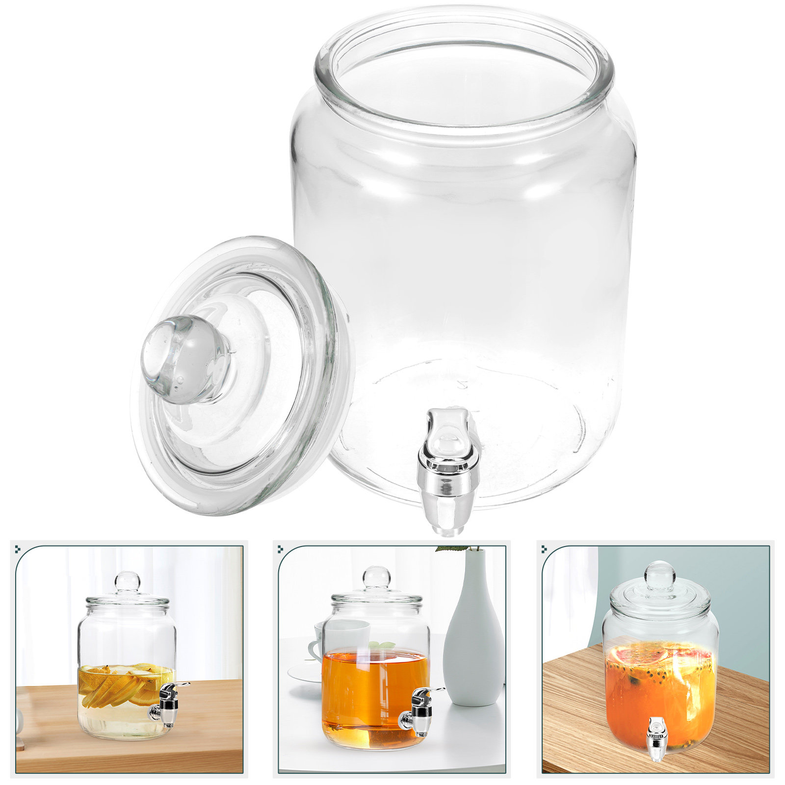 Cold Drink Dispenser - 1L Glass Wine Jar with Tap