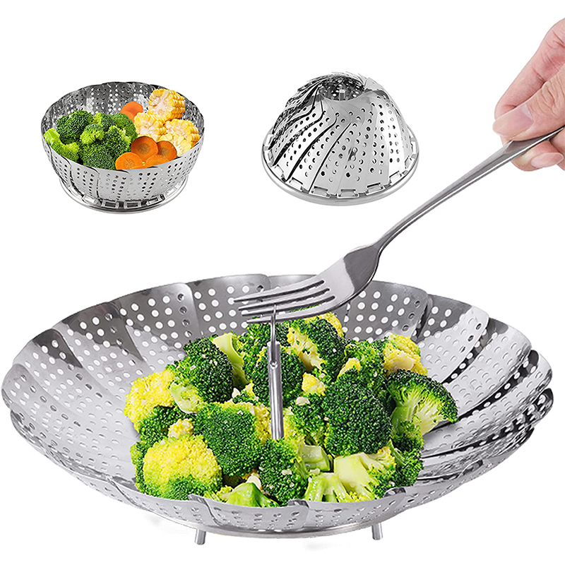 Commercial Kitchen Steamer - LMETJMA Expandable Stainless Steel Steamer Basket